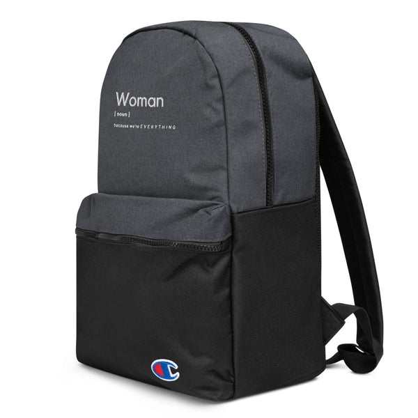 Woman (Noun) Embroidered Champion Backpack