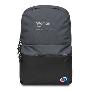 Woman (Noun) Embroidered Champion Backpack