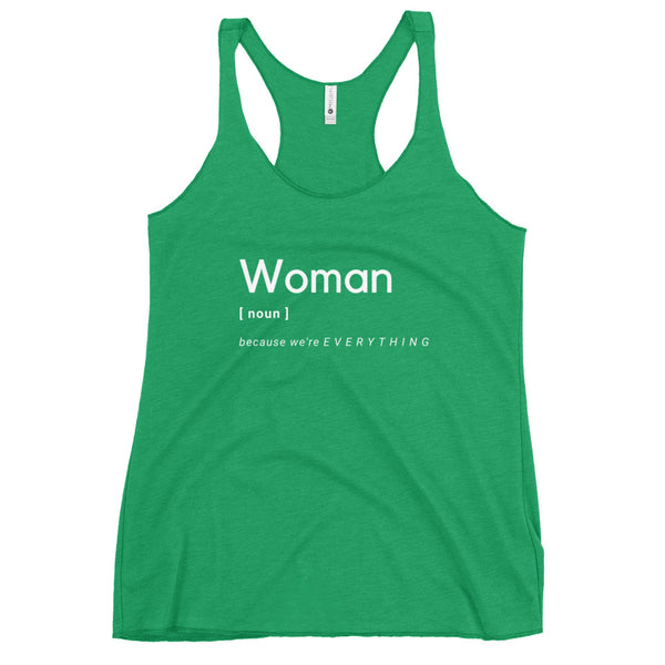 Woman (Noun) Racerback Tank (White Letters)