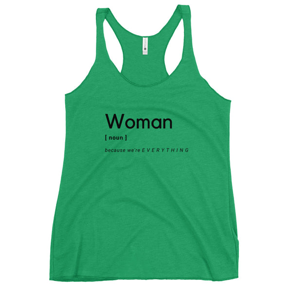 Woman (Noun) Racerback Tank (Black Letter)