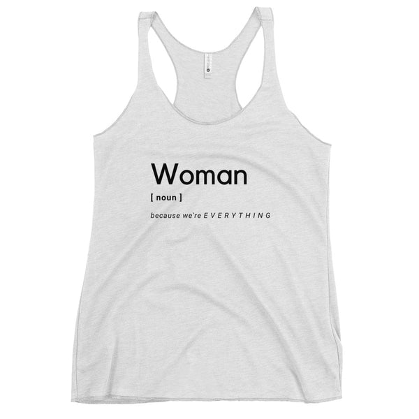 Woman (Noun) Racerback Tank (Black Letter)