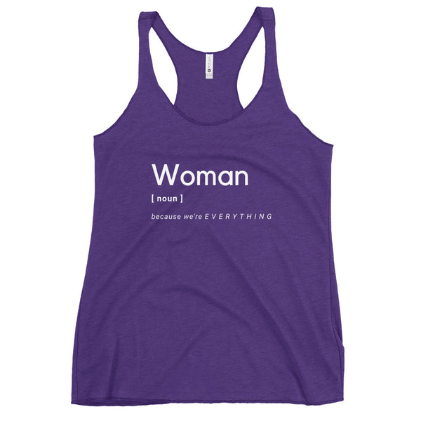 Woman (Noun) Racerback Tank (White Letters)