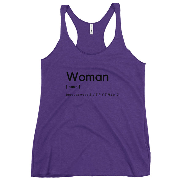 Woman (Noun) Racerback Tank (Black Letter)