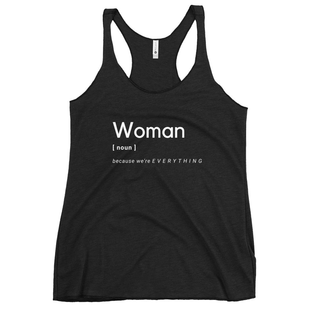 Woman (Noun) Racerback Tank (White Letters)