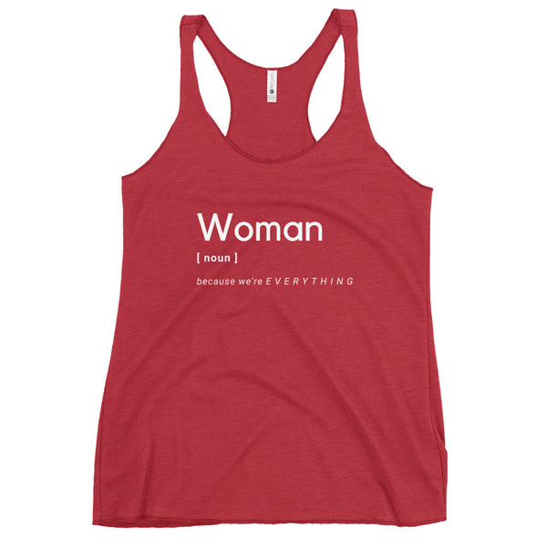 Woman (Noun) Racerback Tank (White Letters)