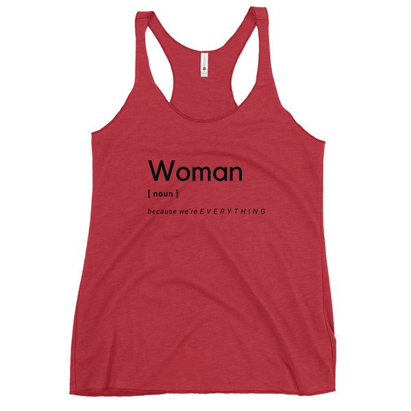 Woman (Noun) Racerback Tank (Black Letter)