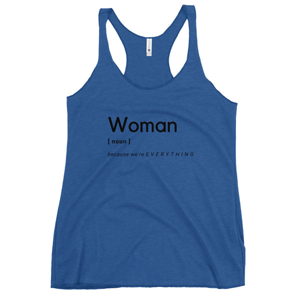Woman (Noun) Racerback Tank (Black Letter)