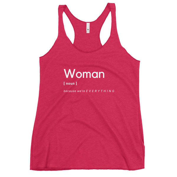 Woman (Noun) Racerback Tank (White Letters)
