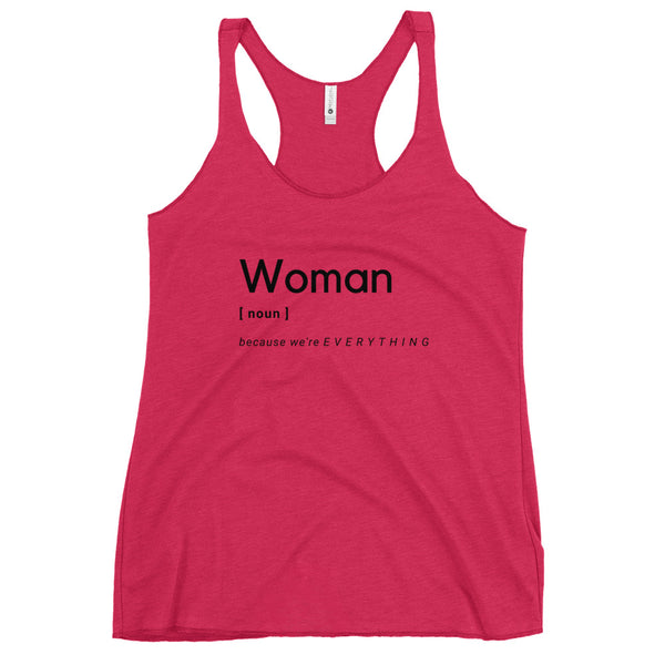 Woman (Noun) Racerback Tank (Black Letter)