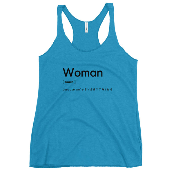 Woman (Noun) Racerback Tank (Black Letter)